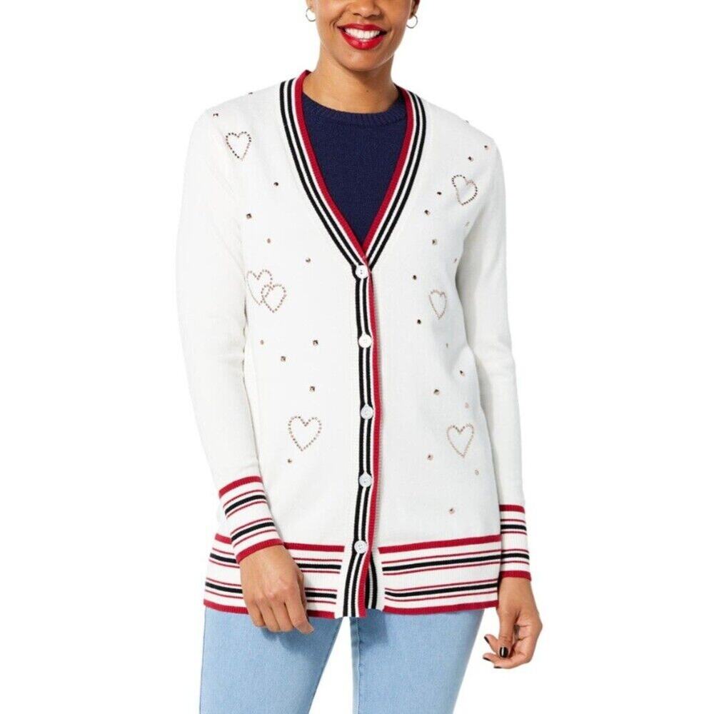 DG2 Diane Gilman Ivory Soft‎ Ease Embellished V Neck Boyfriend Cardigan XL NWT